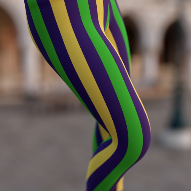 Leggings mardi Gras en or violet et vert rayé (Celebrate Fat Tuesday in style in a pair of Purple Gold and Green Striped Mardi Gras Leggings)