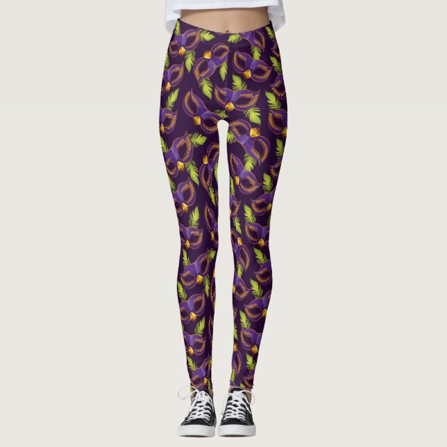 Leggings Mardi Gras Gold Green Purple Masque (Devant)