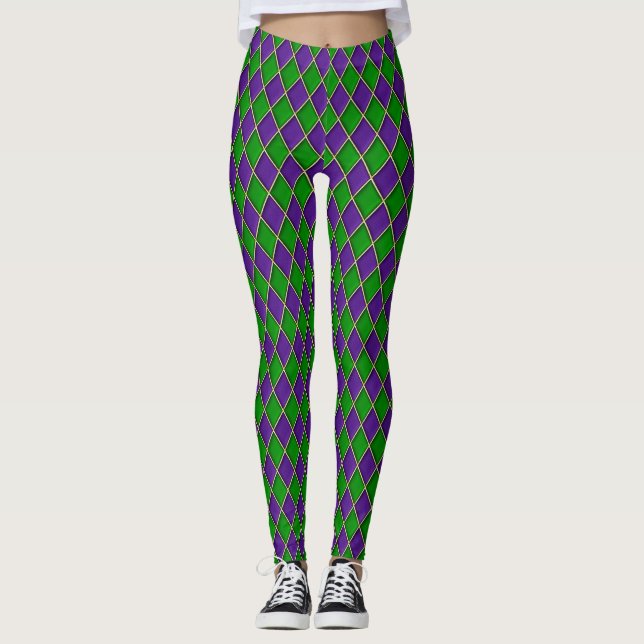 Leggings Mardi Gras Leggings, Diamond Harlequin Jester (Devant)