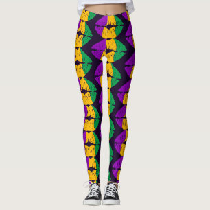 Leggings Mardi Gras Lip Color Baiser Motif Carnival Party