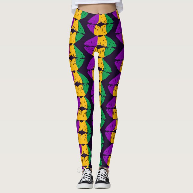Leggings Mardi Gras Lip Color Baiser Motif Carnival Party (Devant)