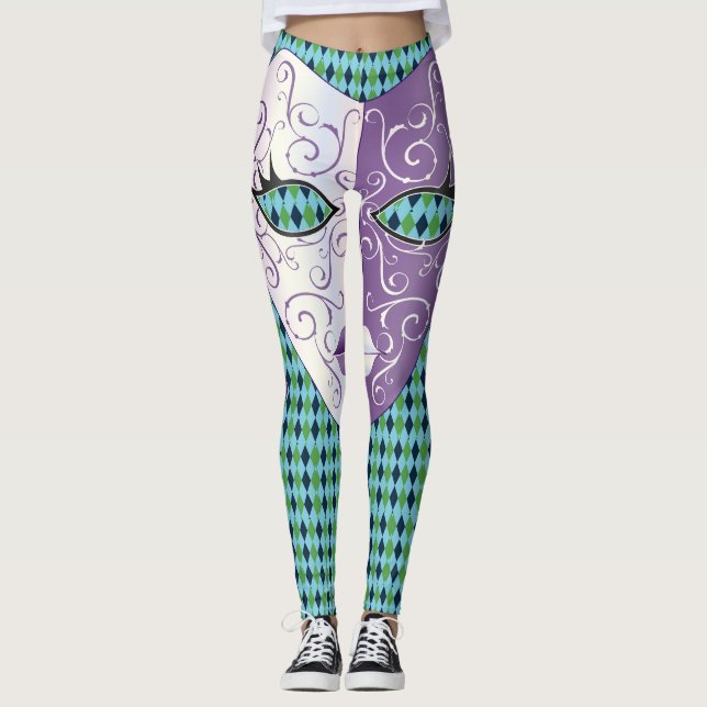 Leggings Mardi Gras Masque diamant plaid Thunder_Cove (Devant)