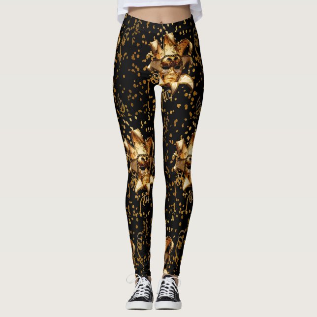 Leggings Mardi Gras Masque Or Et Confetti (Devant)