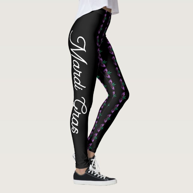 Leggings Mardi Gras Masque Parkings Violet Vert Texte perso (Droite)