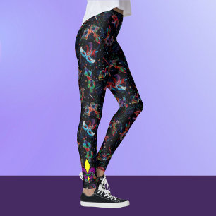 Leggings Mardi Gras Masques de plumes Pantalons de jambes p