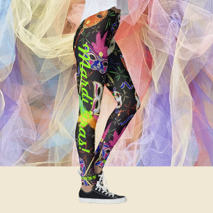 Leggings Mardi Gras Masques de plumes Pantalons de jambes p