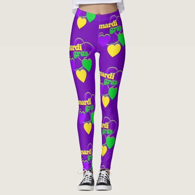 Leggings Mardi Gras New Orleans Purple Green Jaune mignonne (Devant)