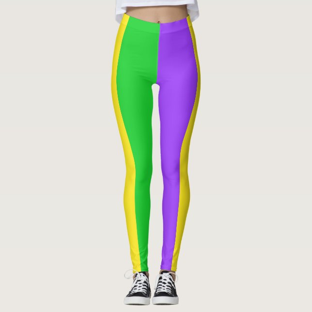 Leggings Mardi Gras New Orleans Purple Green Yellow Stripes (Devant)
