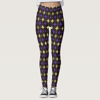 LEGGINGS MARDI GRAS PURPLE BLACK GOLD ACTIVE LEGINGS
