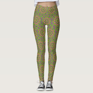 Leggings Mardi Gras Vert Jaune violet Motif Mandala