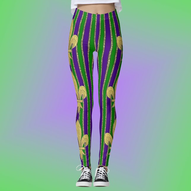 Leggings Mardi Gras Verticales Stripes & Fleur de Lys (Créateur téléchargé)