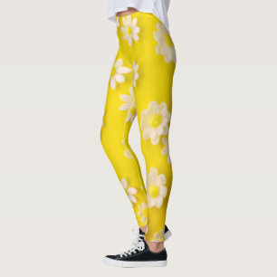 Leggings Marguerites avec un arrière - plan jaune