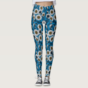 Leggings Marguerites sur bleu
