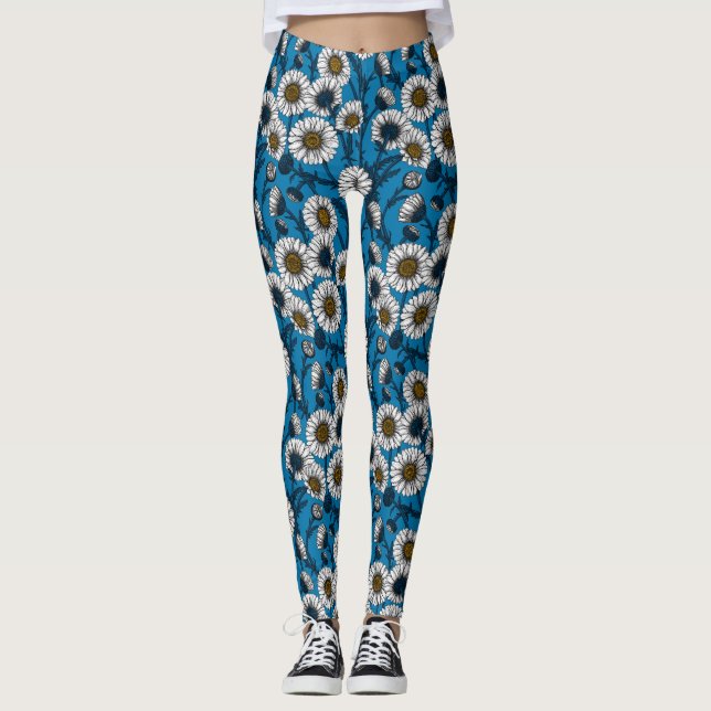 Leggings Marguerites sur bleu (Devant)