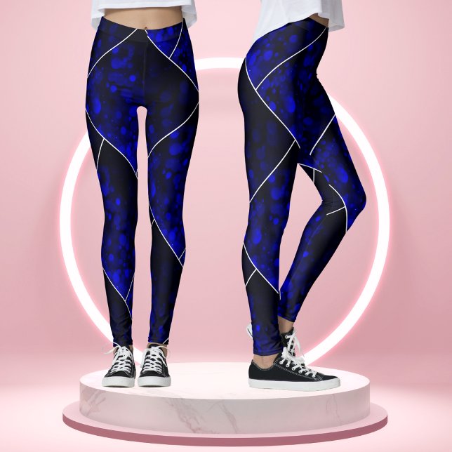 Leggings Marine Blue Abstrait Art Glow Line Motif (Créateur téléchargé)