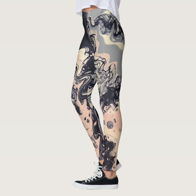 Leggings Marine, rose, guêtres abstraites de lavande - "Cha (Gauche)