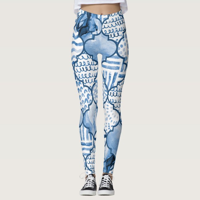 Leggings Marocain géométrique, aquarelle motif sans couture (Devant)