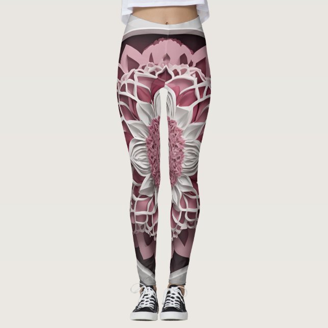 Leggings Maroon de l'harmonie de Blossom et jambe florale r (Devant)