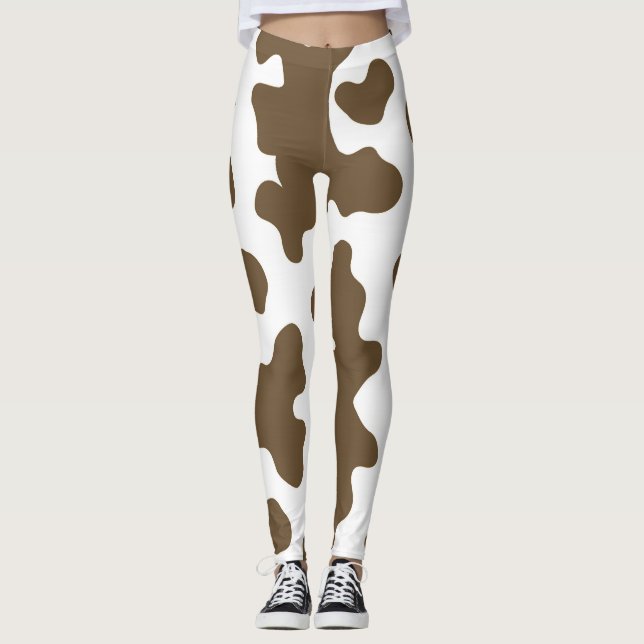 Leggings Marron rustique  & Impression de vache blanche Cou (Devant)