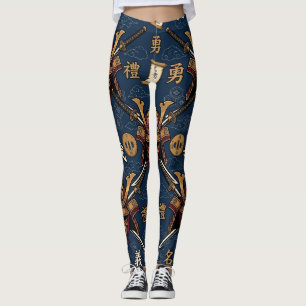 Leggings Masque de Samouraï Japonais et Motif de Katana