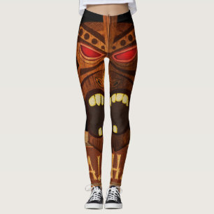 Leggings Masque Tiki en bois vintage feu tropical hawaïen