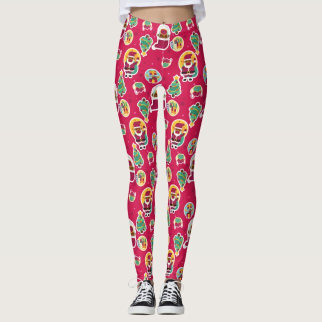 Leggings masque visage covid noir père Noël (Devant)
