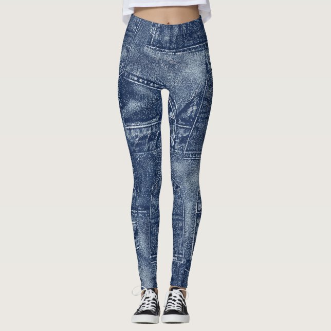 Leggings Matériau Denim dans un motif de poche patchwork. (Devant)