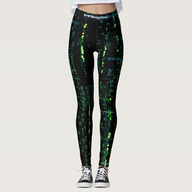 Leggings Matrice de code Cyberpunk d'erreur système (Devant)