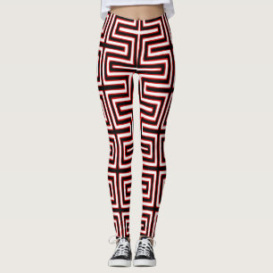 Leggings Maze rouge blanc et noir Tissu de boue africain