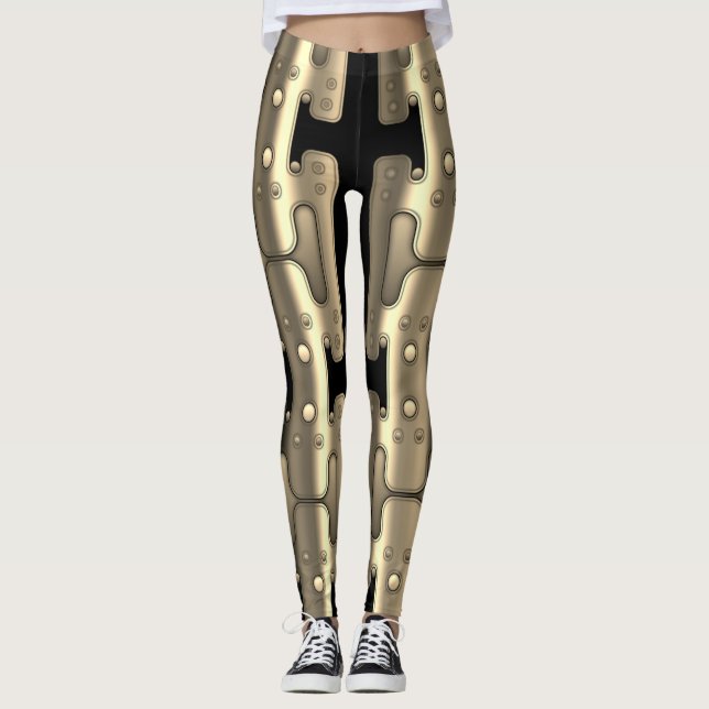 Leggings Mécanique Androïde Métallique Robot Or (Devant)