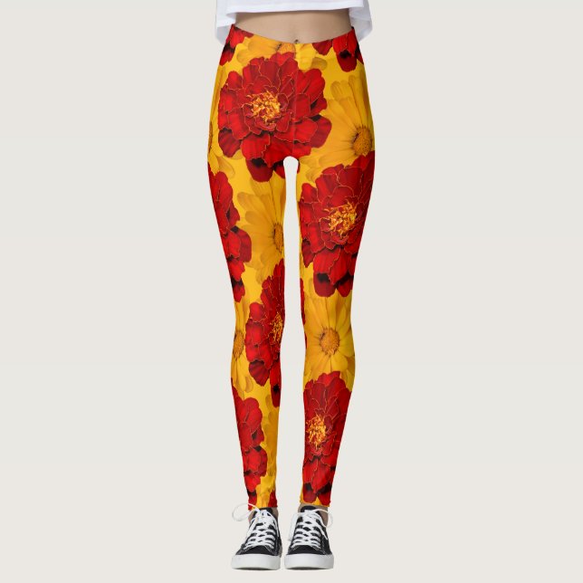 Leggings Médaille des Marigolds rouges et jaunes (Devant)