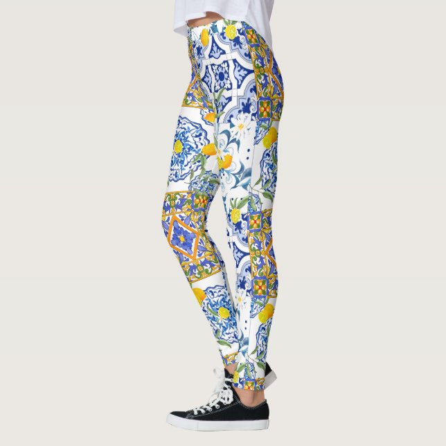 Leggings méditerranéen, tuiles siciliennes, citrons   (Gauche)