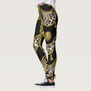 Leggings Medusa Exotica Leopard et Gold Tassel Noir