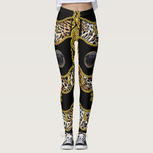 Leggings Medusa noire Léopard et Black à pompon doré