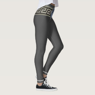 Leggings Méduse argentée Clé grecque sur gris Élégant