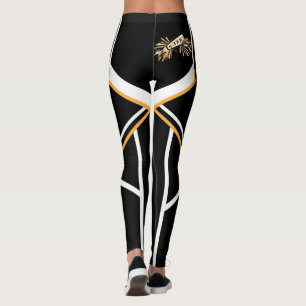 Leggings Mégaphone d'or, blanc et noir de pom-pom girl