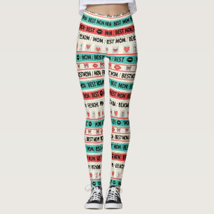 Leggings Meilleure Maman Bande Dessinée Cœurs Graphique Rét