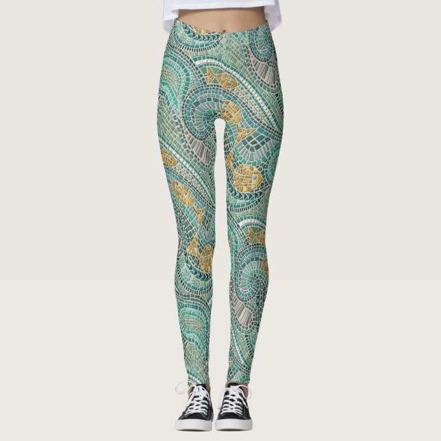Leggings menthe de poisson en mosaïque (Devant)