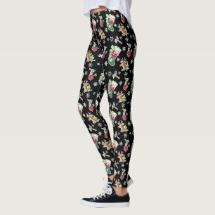 Leggings Meowy Christmas Happy Reindeer - sur Black
