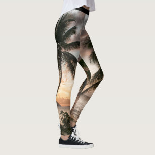 Leggings Mer des Caraïbes de palmiers jaunes tropicaux de