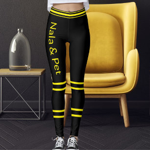 Leggings Mère de chat personnalisée Nom rayé jaune noir