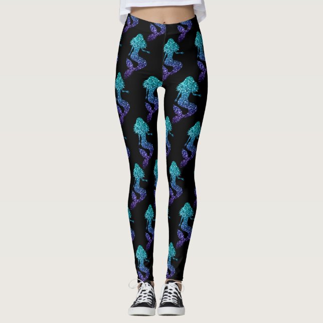 Leggings Mermaid aqua blue ombre motif (Devant)