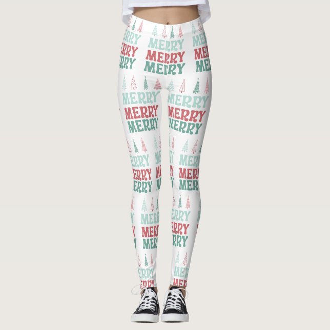 Leggings Merry Merry Merry with Pastel Boho Christmas Trees (Devant)
