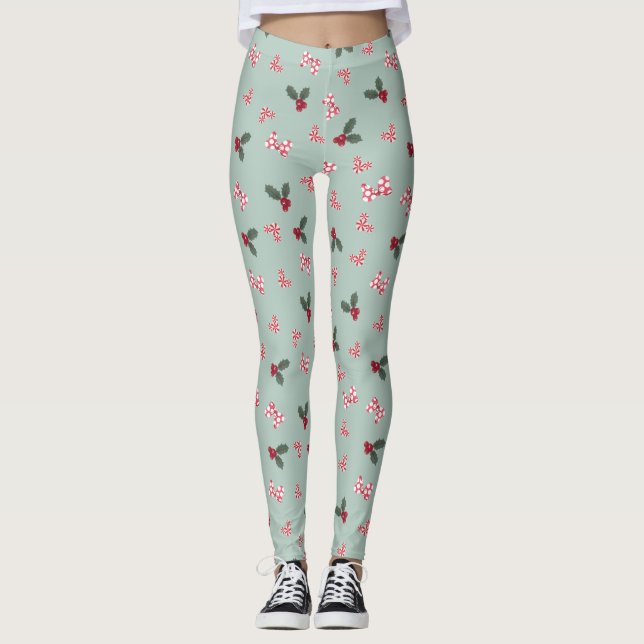 Leggings Mickey & Minnie | Christmas Holly Motif (Devant)