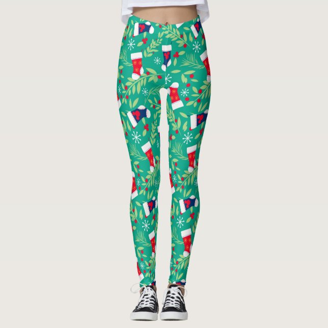 Leggings Mickey Mouse | Christmas Stockings & Holly Motif (Devant)