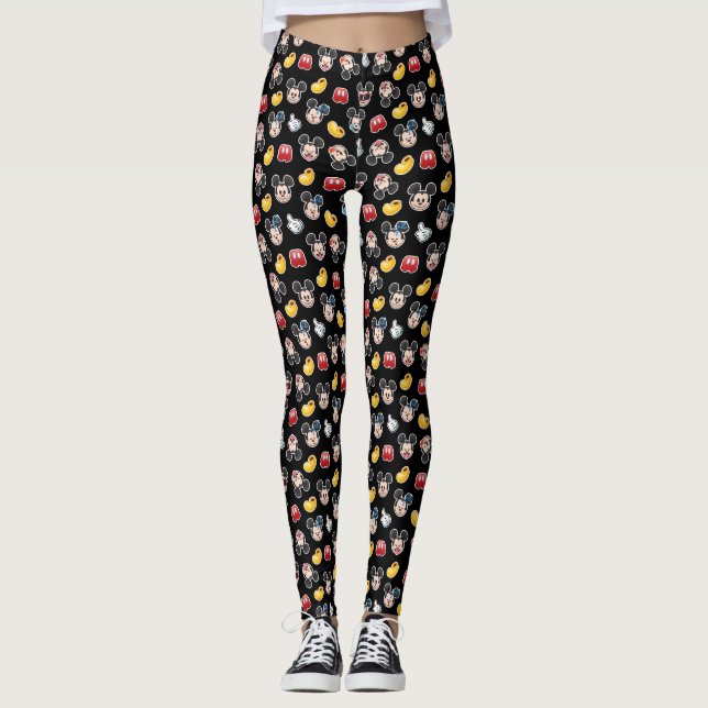 Leggings Mickey Mouse Emoji Motif noir (Devant)
