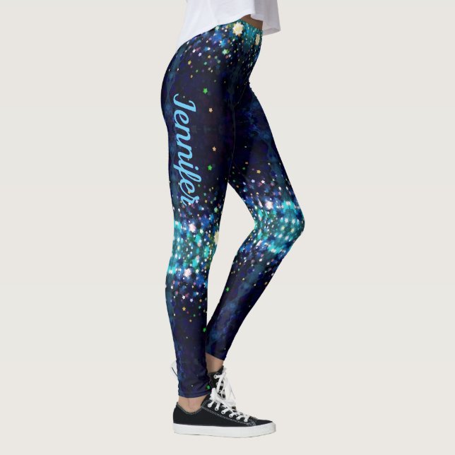 Leggings Midnight Blue Stars Aquarelle Nom personnalisé (Droite)