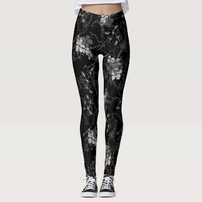 Leggings Midnight Garden Hawaiian Tropical Floral (Devant)