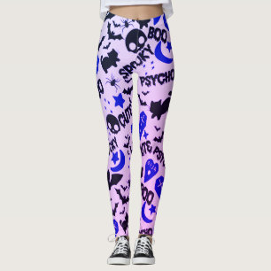Leggings Mignon et Amusant Violet, Bleu et Noir Halloween