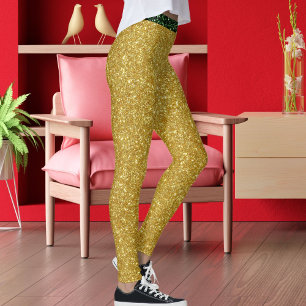 Leggings Mignon Glam Vert Or Paillettes Étincelles Yoga Spo
